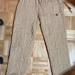 Quilted Bear-Pattern Jogger Pants in Beige